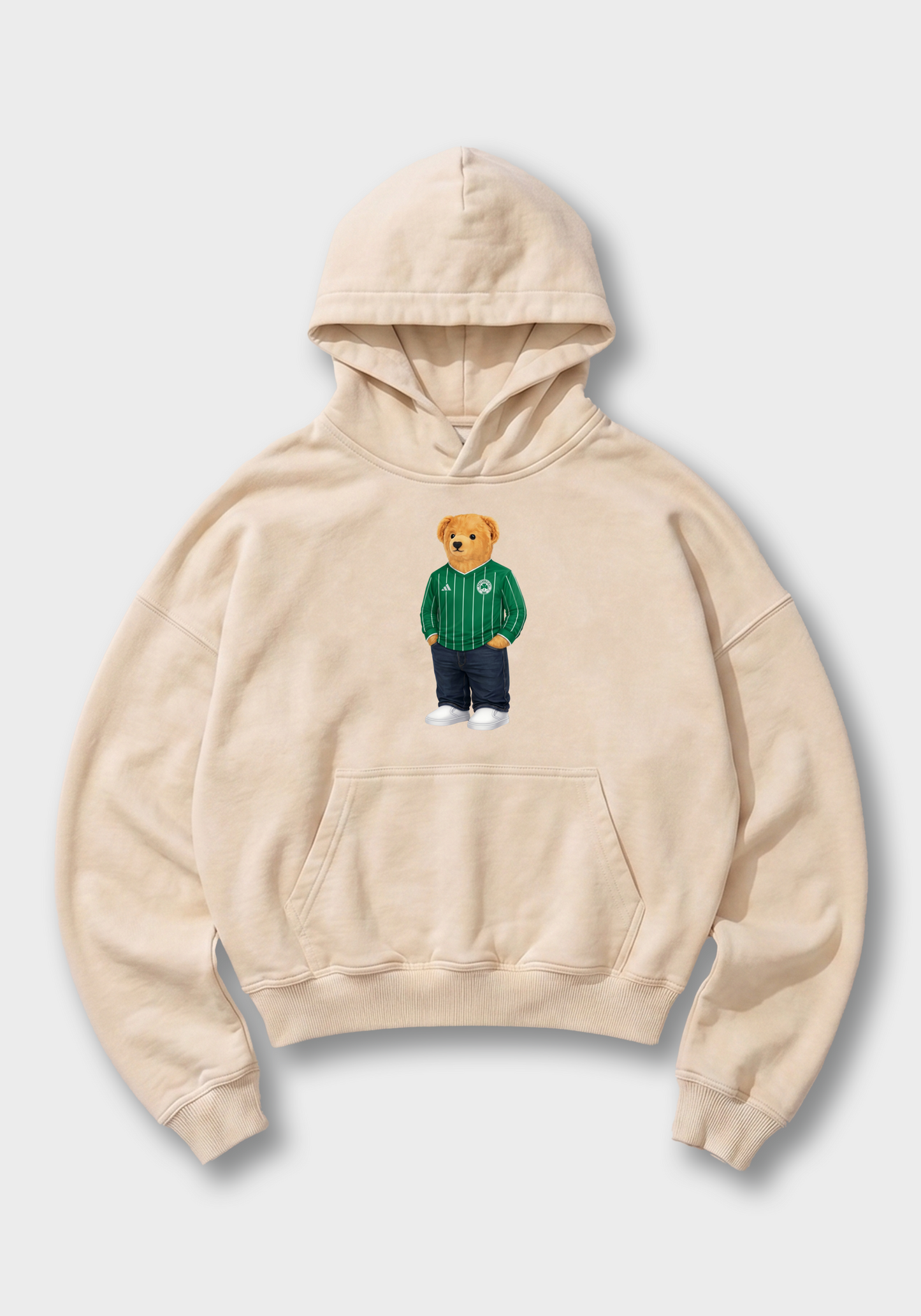 Olympiakos Bear Oversized Hoodie - Beige Front (Designed)