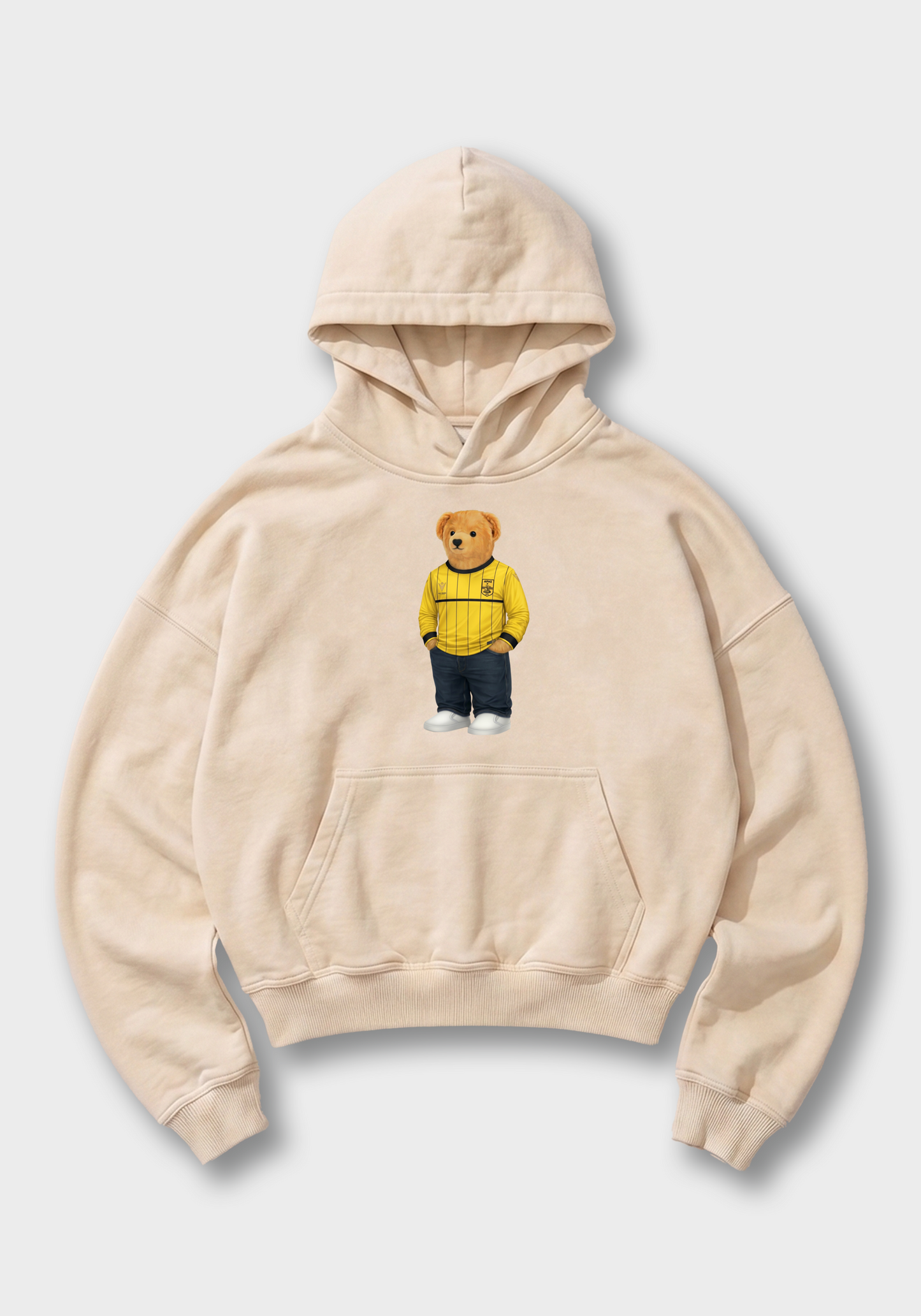 PAOK Bear Oversized Hoodie - Beige Front (Designed)