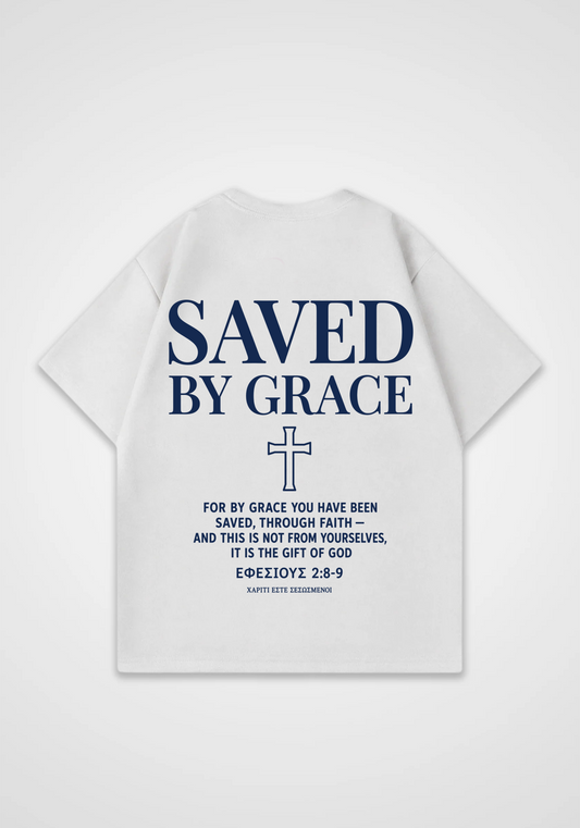 Saved by Grace Oversized Shirt - White Back (Designed)