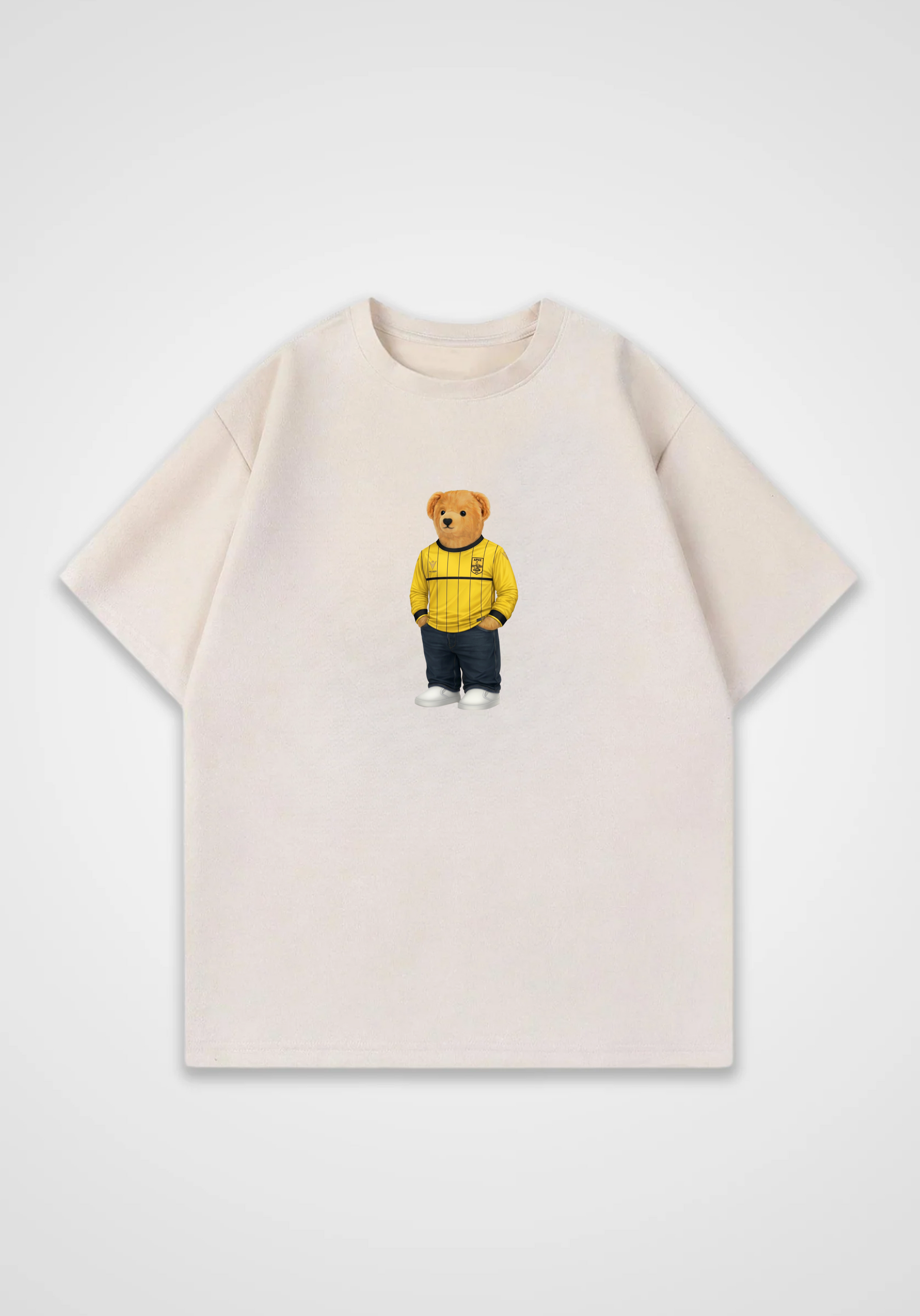  PAOK Bear Oversized Shirt - Beige Front (Designed)