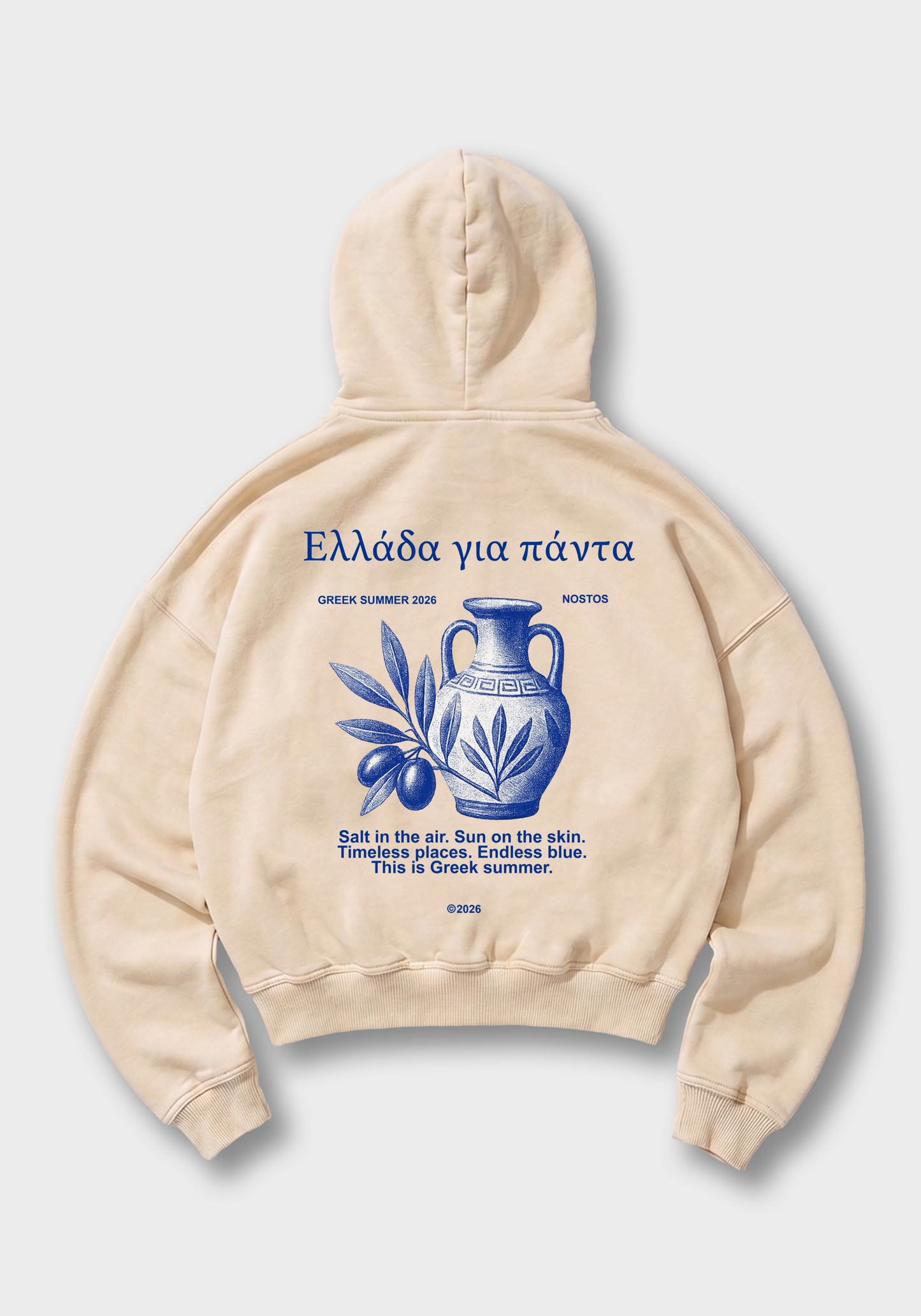 Griechischer Sommer Oversized Hoodie - Beige Back (Designed)