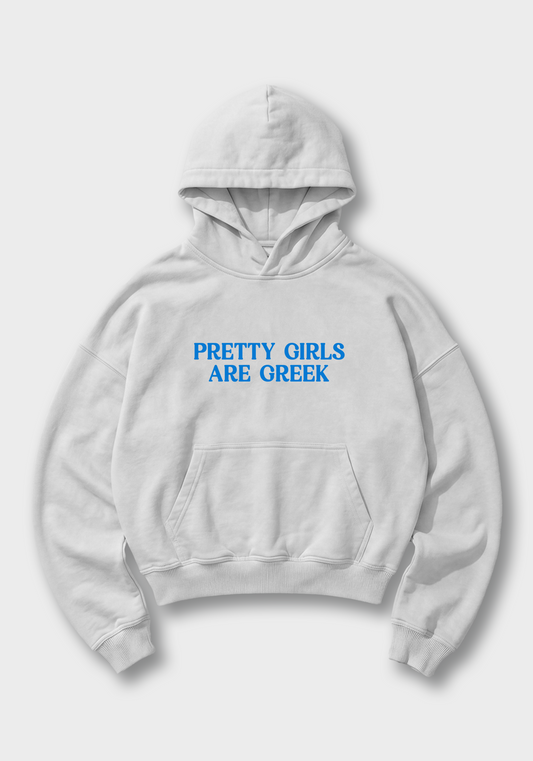 Pretty Girls are Greek Oversized Hoodie - White Front (Designed)