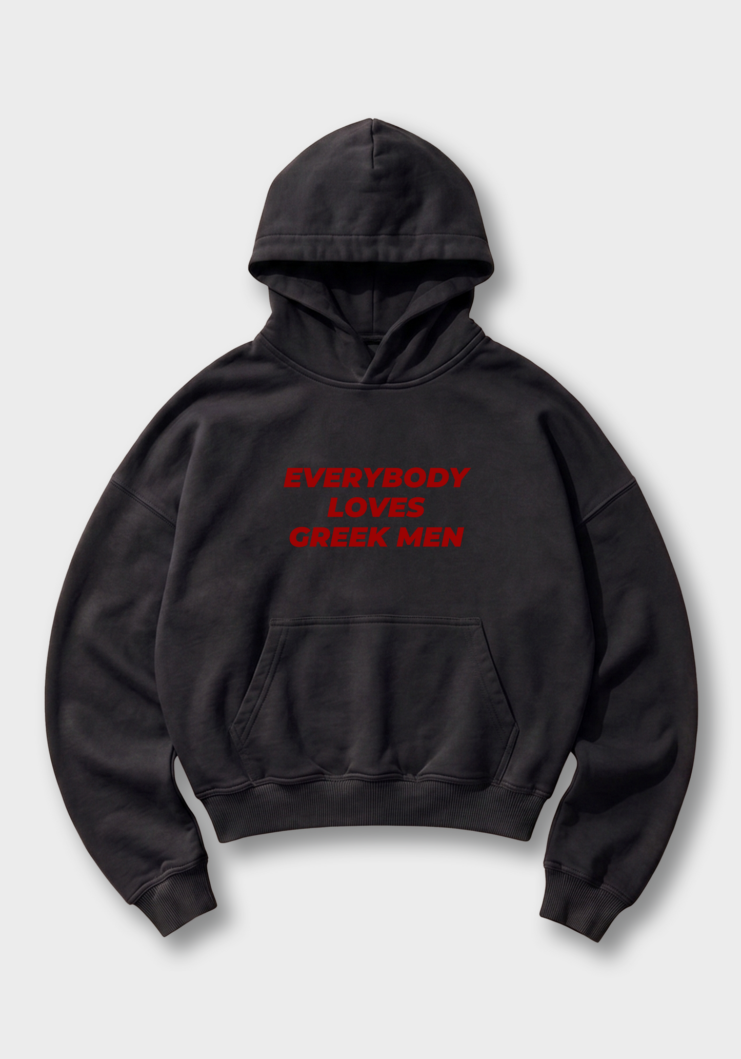 Everybody Loves Greek Men Oversized Hoodie - Black Front (Designed)