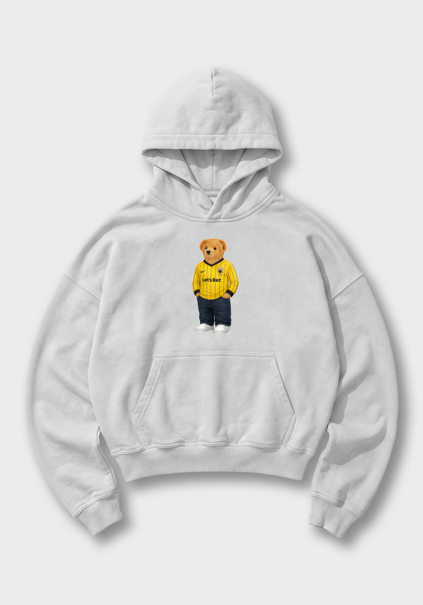 AEK Bear Oversized Hoodie - White Front (Designed)