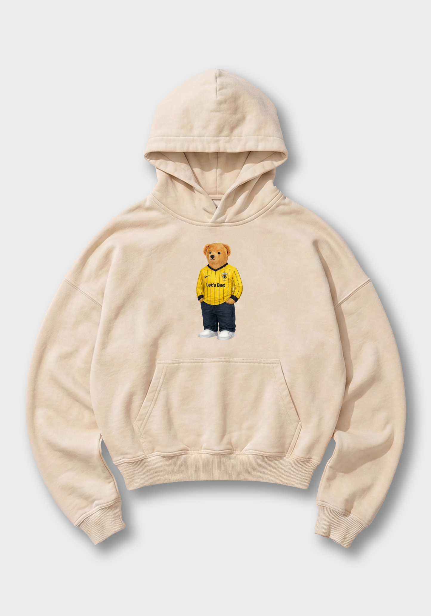 AEK Bear Oversized Hoodie - Beige Front (Designed)