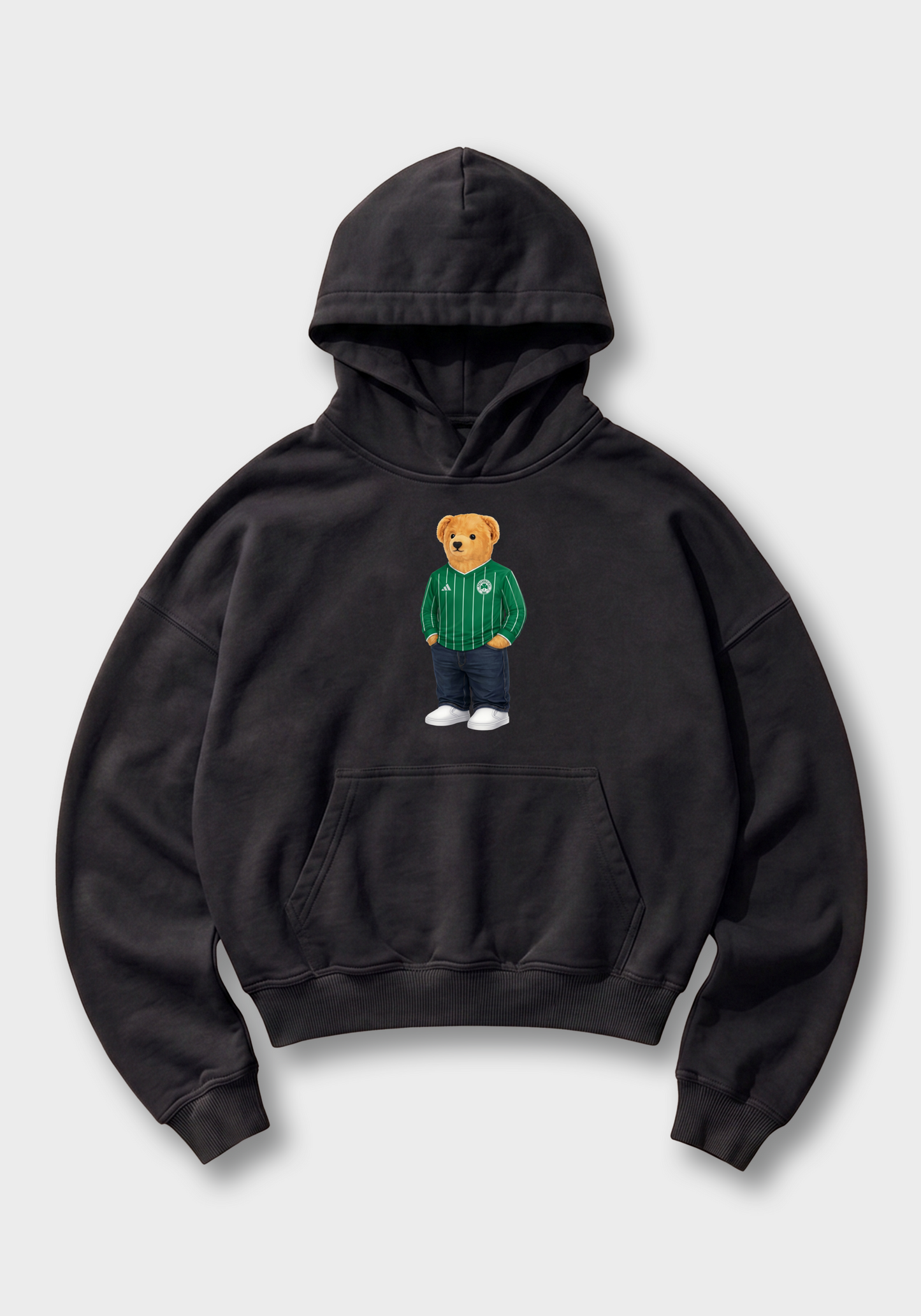 Olympiakos Bear Oversized Hoodie - Black Front (Designed)