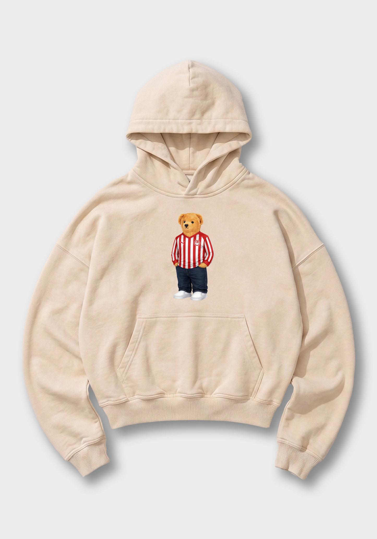 Panathinaikos Bear Oversized Hoodie - Beige Front (Designed)