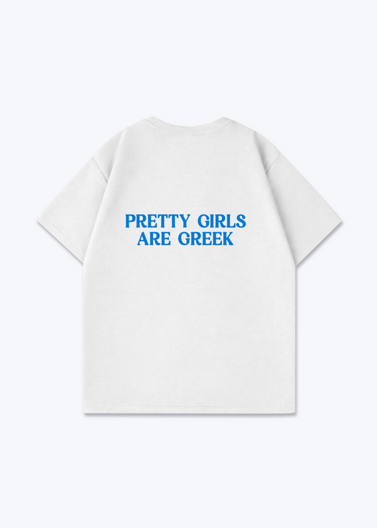 Pretty Girls are Greek Oversized Shirt (Backprint) - White Back (Designed)