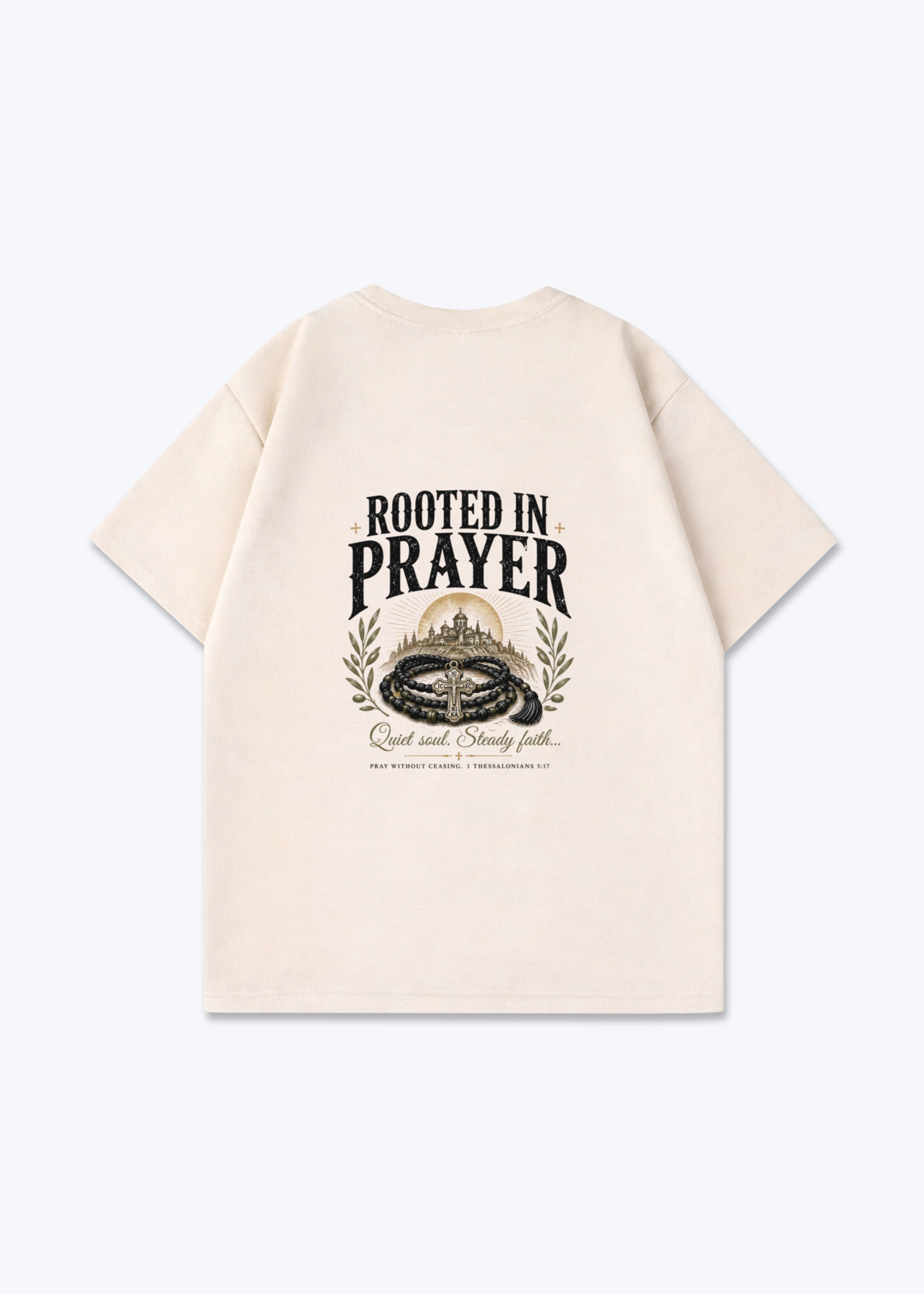 Rooted in Prayer Oversized Shirt - Beige Back (Designed)