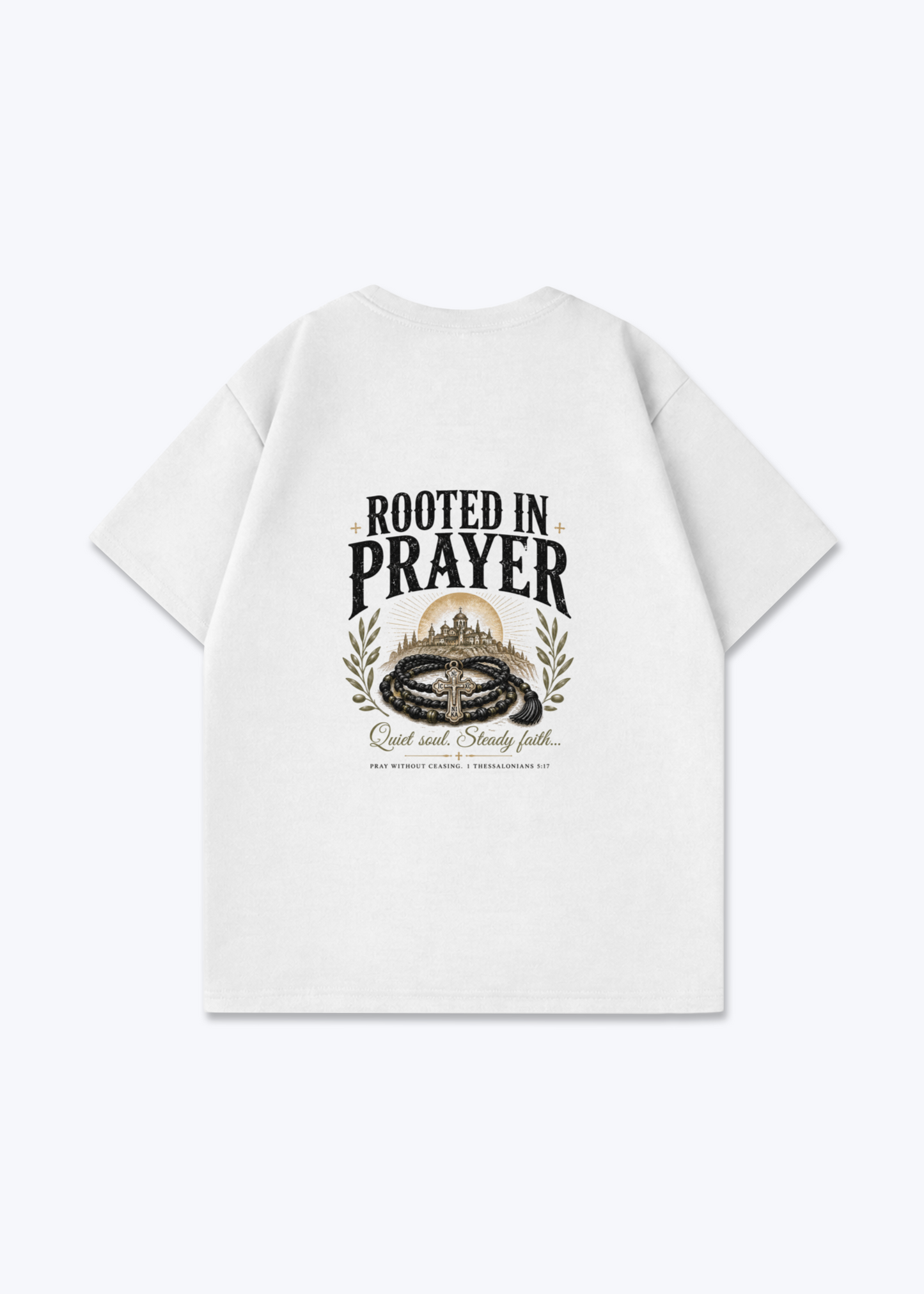 Rooted in Prayer Oversized Shirt - White Back (Designed)