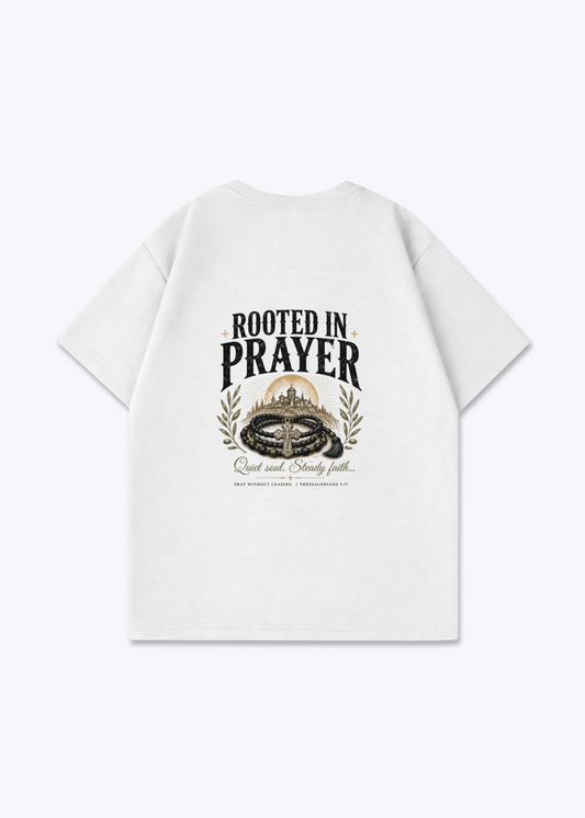 Rooted in Prayer Oversized Shirt - White Back (Designed)
