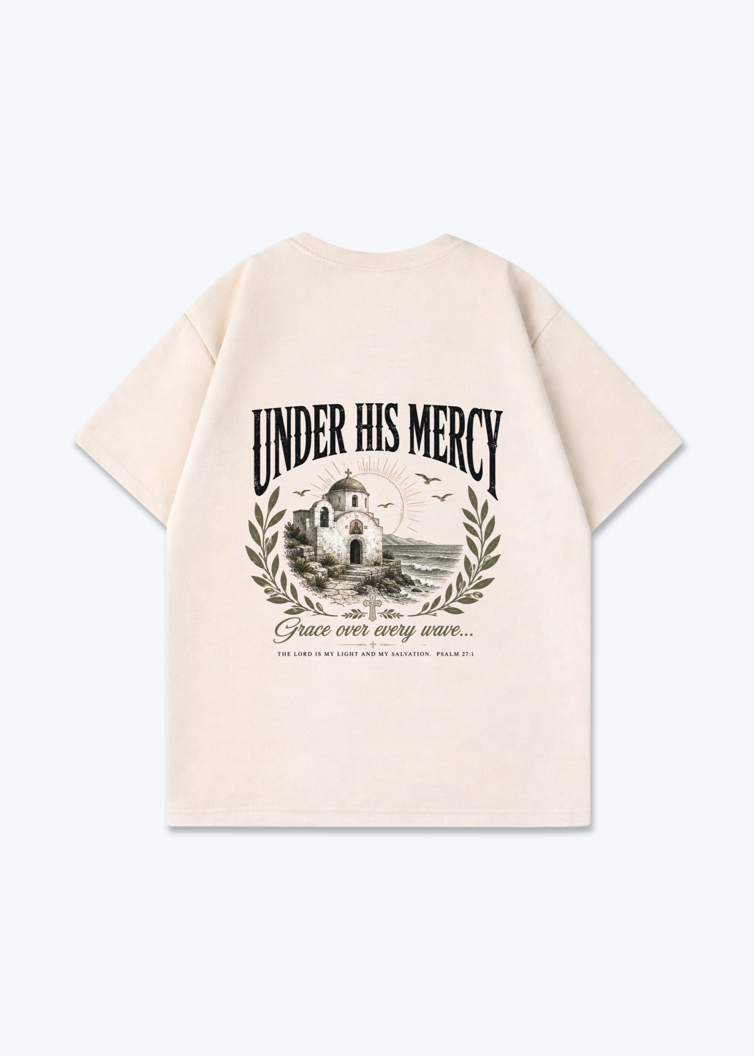 Under his Mercy Oversized Shirt - Beige Back (Designed)