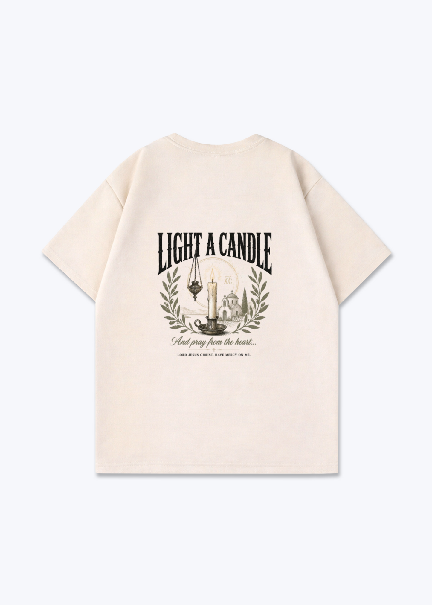 Light a CandleOversized Shirt - Beige Back (Designed)